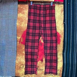 HANES-red/black plaid flannel polyester X-TEMP stretch waistband pajama pants